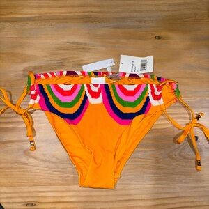 Trina Turk Rainbow Swirl Loop Side Hipster Bikini Bottom Sz 6 Mango $82